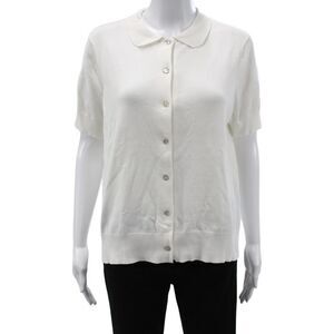Hedge Womens Collared Short Sleeve Button Up Top White Basic Size XL